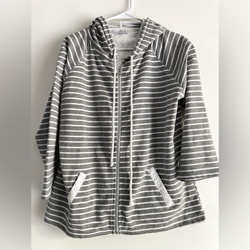 Women’s KerenHart Gray Striped Hoodie Size L